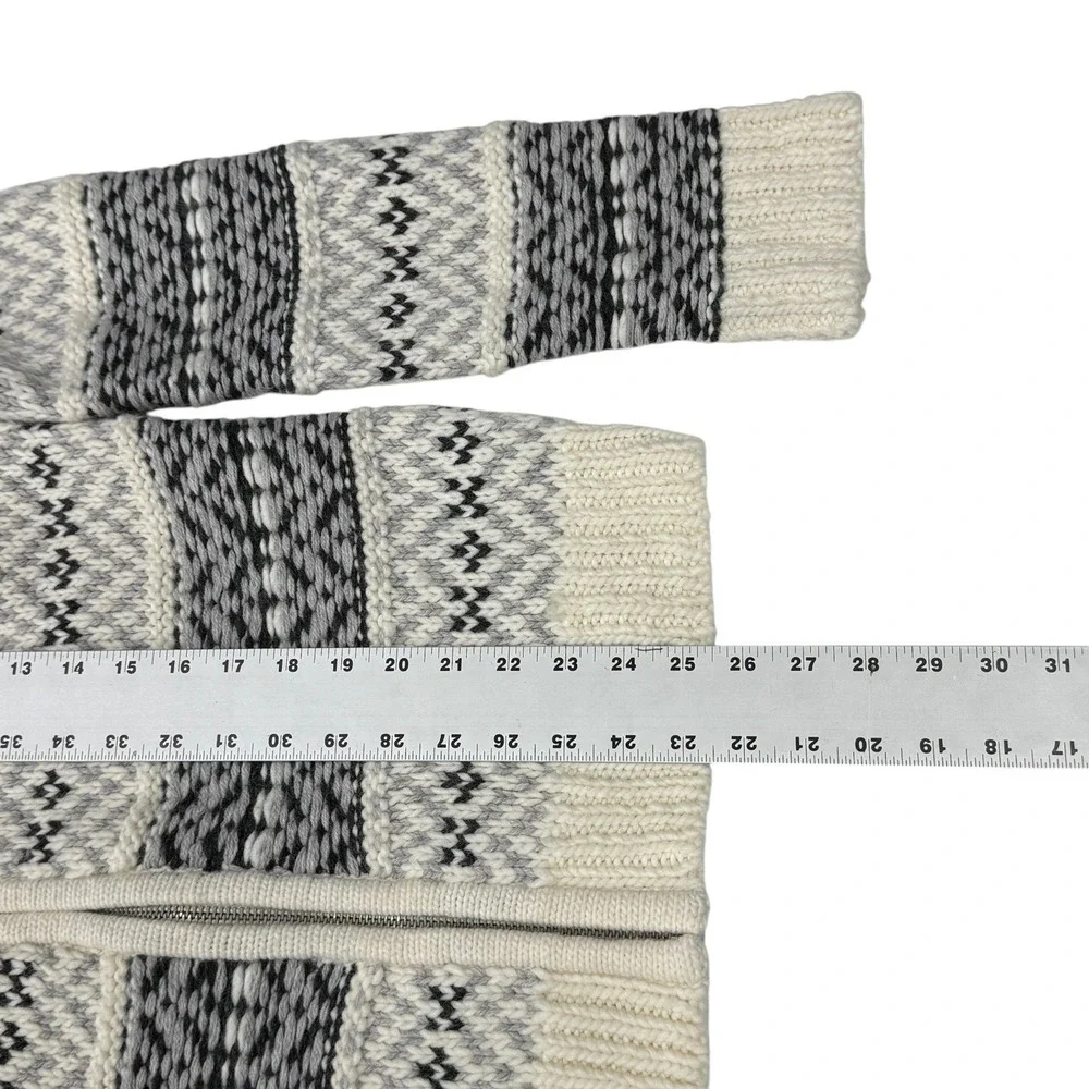 Gap Womens Fair Isle Zip Up Cardigan Wool Alpaca Blend Shawl Collar Cream M Tall